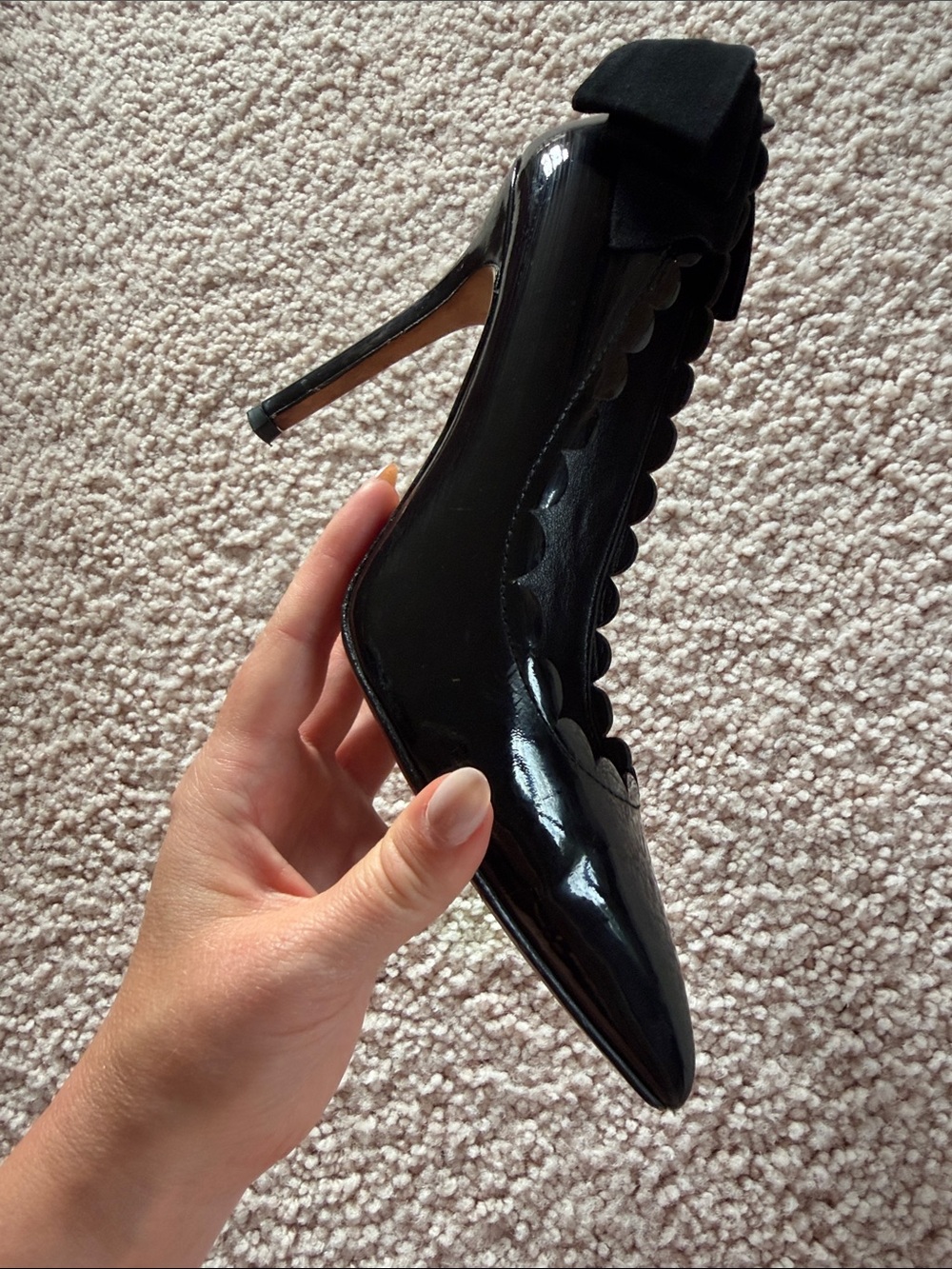 kate spade Black Patent Scallop Pointed-Toe Stiletto Heels with Back Bow - Picture 8 of 14